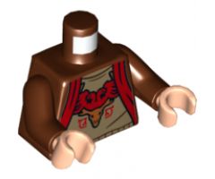 Torso Hoodie with Red Trim, Dark Tan Shirt with Red and Medium Nougat Durmstrang Crest Pattern / Reddish Brown Arms / Light Nougat Hands