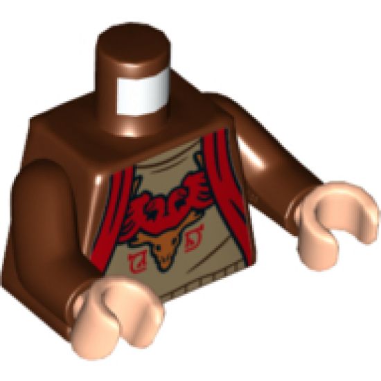 Torso Hoodie with Red Trim, Dark Tan Shirt with Red and Medium Nougat Durmstrang Crest Pattern / Reddish Brown Arms / Light Nougat Hands