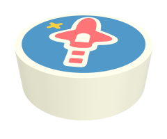 Tile, Round 1 x 1 with Coral Classic Spaceship on Dark Azure Background Pattern
