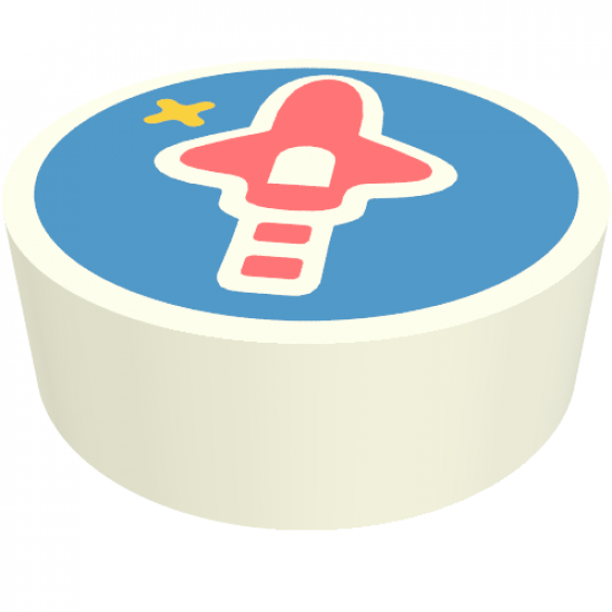 Tile, Round 1 x 1 with Coral Classic Spaceship on Dark Azure Background Pattern