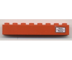 Brick 1 x 8 with 'Paris - Roma' Pattern on Right Side (Sticker) - Set 7745