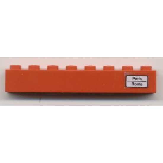 Brick 1 x 8 with 'Paris - Roma' Pattern on Right Side (Sticker) - Set 7745