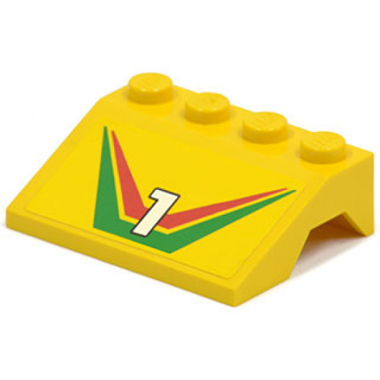Vehicle, Mudguard 3 x 4 Slope with Number 1 and Red / Green Stripe Pattern (Sticker) - Set 6550
