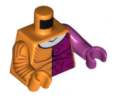 Torso with Brown Stripes, Magenta Left Side with Black Scale Lines Pattern / Magenta Arm Left with Black Scale Lines Pattern / Orange Arm Right with Brown Stripes Pattern / Magenta Hand Left / Orange Hand Right