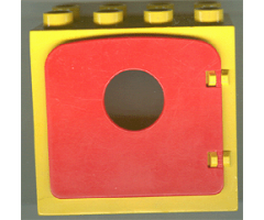 Duplo, Building Door / Window Frame 2 x 4 x 3 Flat Front Surface with Red Duplo Door / Window with Porthole (4253 / dupdoor1)