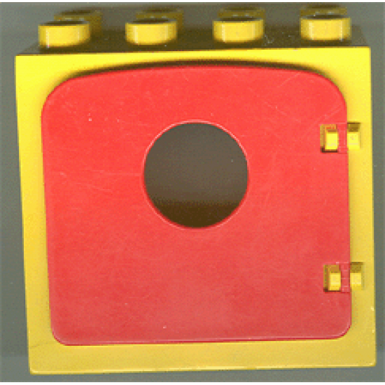 Duplo, Building Door / Window Frame 2 x 4 x 3 Flat Front Surface with Red Duplo Door / Window with Porthole (4253 / dupdoor1)