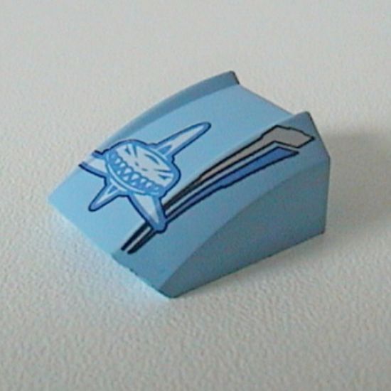 Slope, Curved 2 x 2 Lip with White Shark, Silver Stripes Pattern