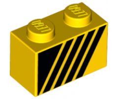 Brick 1 x 2 with Black Triangle and 4 Stripes Leaning Right Pattern