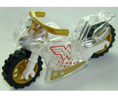 Riding Cycle Motorcycle Sport Bike with White Frame, Pearl Gold Wheels and Angular Handlebars with Wonder Woman Pattern on Both Sides (Stickers) - Set 41235