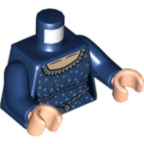 Torso Female Dress with Light Nougat Neck, Silver Collar, Spots and Rope Belt Pattern / Dark Blue Arms / Light Nougat Hands