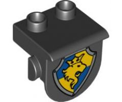 Duplo, Plate 1 x 2 with Overhang with Lion and Crown on Yellow and Blue Shield Pattern