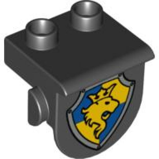 Duplo, Plate 1 x 2 with Overhang with Lion and Crown on Yellow and Blue Shield Pattern