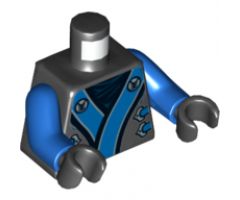 Torso Ninjago Robe with Blue and Silver Sash Pattern / Blue Arms / Black Hands