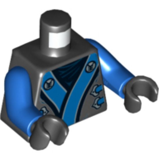 Torso Ninjago Robe with Blue and Silver Sash Pattern / Blue Arms / Black Hands