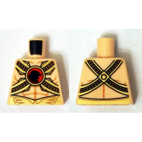 Torso Muscles Outline with Gold Belts and Red Buckle with Black Hawk Pattern