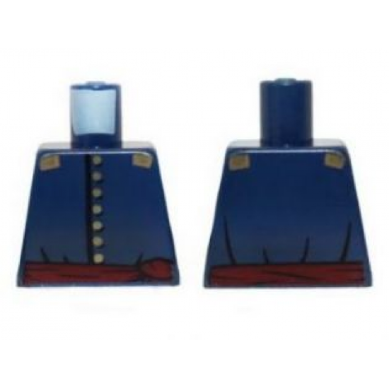 Torso Cavalry Uniform, 7 Buttons, Dark Red Sash and Gold Epaulettes Pattern