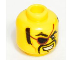 Minifigure, Head Pirate, Black Sideburns, Eyebrows and Fu Manchu Moustache, Eyepatch, Ponytail in Back Pattern - Hollow Stud