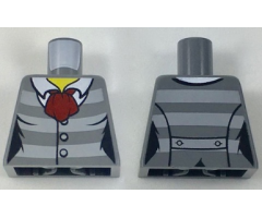 Torso Female Jacket with Light Bluish Gray Stripes, 3 Buttons and Dark Red Scarf and Back Print Pattern