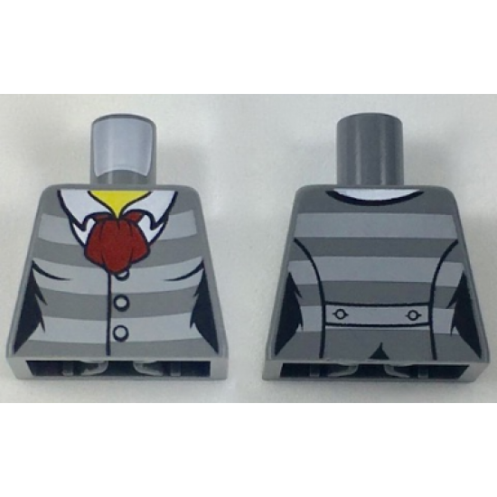 Torso Female Jacket with Light Bluish Gray Stripes, 3 Buttons and Dark Red Scarf and Back Print Pattern