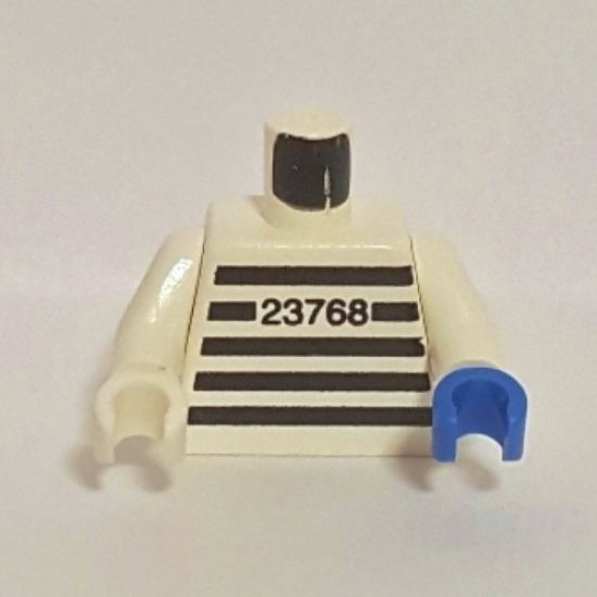Torso Jail Stripes with Number 23768 Pattern / White Arms / White Hand Right / Blue Hand Left