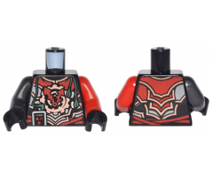 Torso Ninjago Red, Silver and Copper Armor with Clock, Smartphone and Headphones Pattern / Red Arm Left / Pearl Dark Gray Arm Right / Black Hands