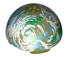 Cylinder Hemisphere 11 x 11, Studs on Top with Endor Blue / Green / Olive / White Planet Pattern (9679)