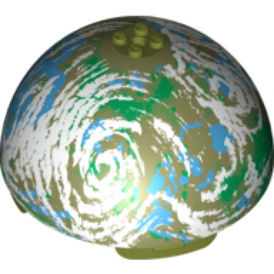 Cylinder Hemisphere 11 x 11, Studs on Top with Endor Blue / Green / Olive / White Planet Pattern (9679)