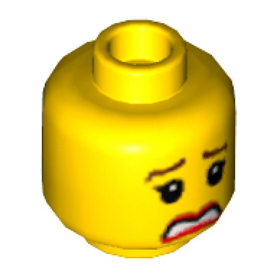 Minifigure, Head Dual Sided Female Brown Eyebrows, Scared / Smile Pattern - Hollow Stud