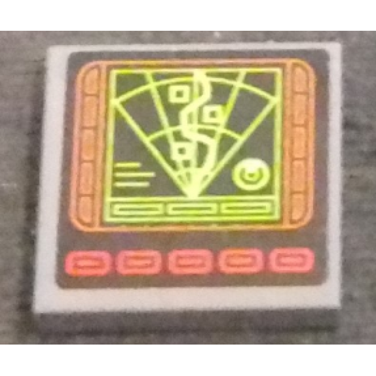 Tile 2 x 2 with Computer Screen with Radar, Waved Line and Red Buttons Pattern (Sticker) - Set 76023