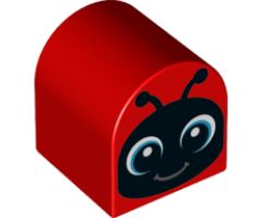 Duplo, Brick 2 x 2 x 2 Curved Top with Blue Insect Face Eyes Open Awake / Eyes Closed Asleep Pattern