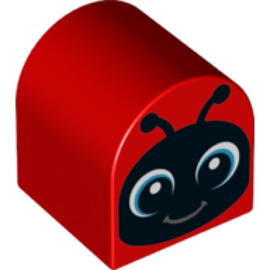 Duplo, Brick 2 x 2 x 2 Curved Top with Blue Insect Face Eyes Open Awake / Eyes Closed Asleep Pattern