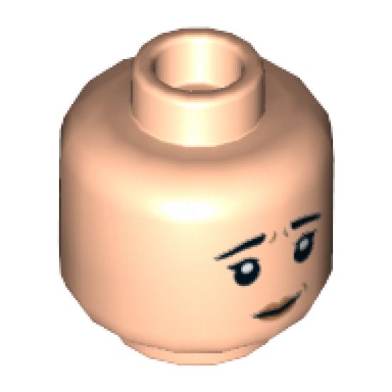Minifigure, Head Dual Sided Female Black Eyebrows, Peach Lips, Worried Smile / Surprised Pattern - Hollow Stud
