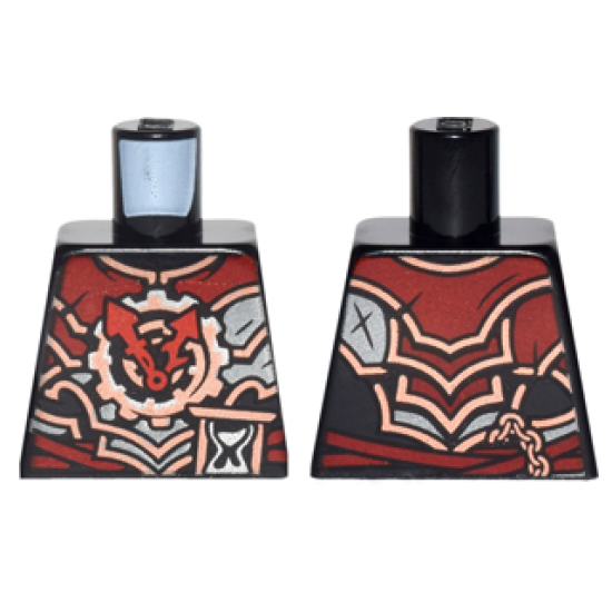 Torso Ninjago Dark Red, Silver and Copper Armor with Clock and Hourglass Pattern