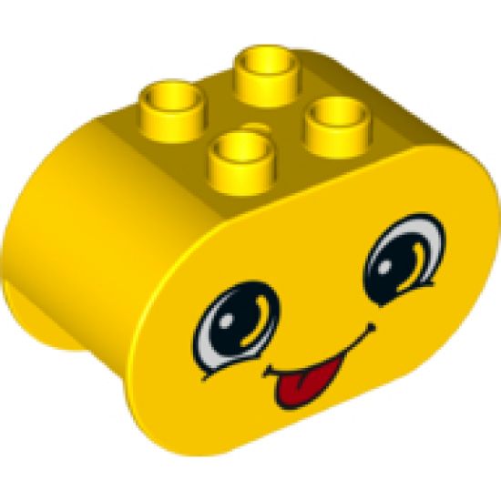 Duplo, Brick 2 x 4 x 2 Rounded Ends with Faces Silly/Embarrassed Pattern