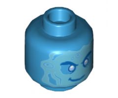 Minifigure, Head Alien, Medium Azure Face and Eyes, Bubble Outlines Pattern - Hollow Stud