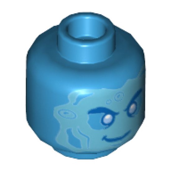 Minifigure, Head Alien, Medium Azure Face and Eyes, Bubble Outlines Pattern - Hollow Stud