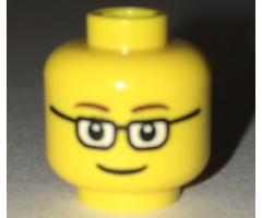 Minifigure, Head Glasses Rectangular, Brown Thin Eyebrows, Smile Pattern - Hollow Stud