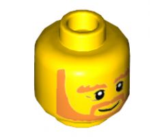 Minifigure, Head Beard Orange, Bushy Eyebrows, White Pupils, Wrinkles and Smile Pattern - Hollow Stud