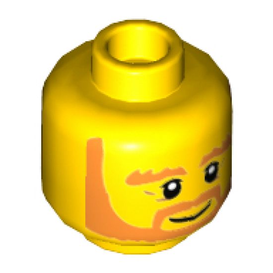 Minifigure, Head Beard Orange, Bushy Eyebrows, White Pupils, Wrinkles and Smile Pattern - Hollow Stud