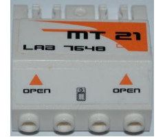 Panel 2 x 4 x 3 1/3 with Double Locking 2 Fingers Hinge with 'MT21', 'LAB 7648', Orange Triangles and 'OPEN' Pattern Model Right Side (Stickers) - Set 7648