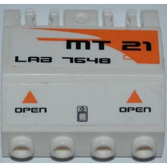 Panel 2 x 4 x 3 1/3 with Double Locking 2 Fingers Hinge with 'MT21', 'LAB 7648', Orange Triangles and 'OPEN' Pattern Model Right Side (Stickers) - Set 7648