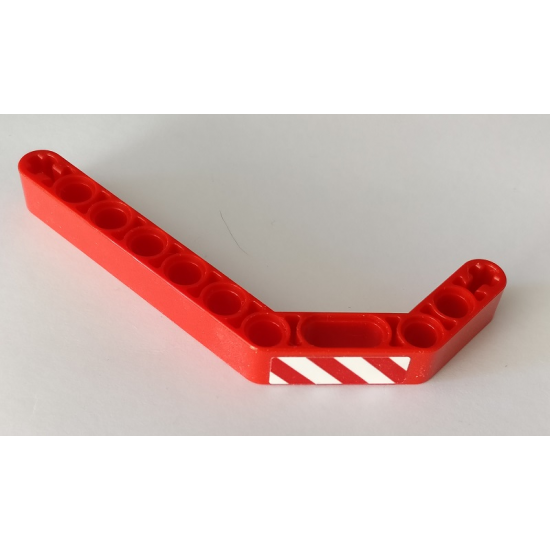 Technic, Liftarm 1 x 11.5 Double Bent Thick with Red and White Danger Stripes Pattern Model Right Side (Sticker) - Set 42082