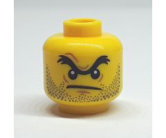 Minifigure, Head Black Unibrow, Angry Mouth, Stubble Pattern - Hollow Stud