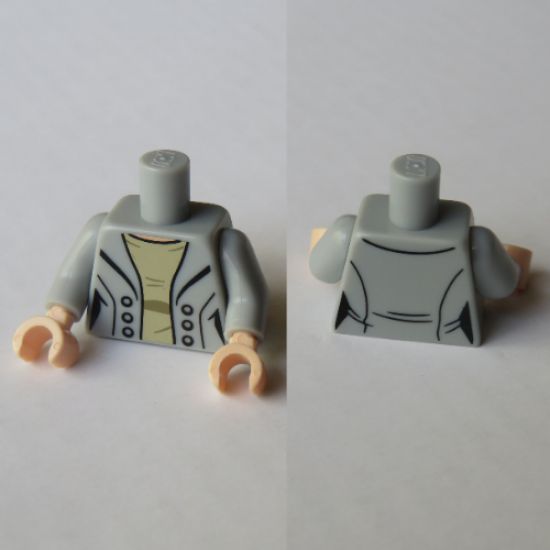 Torso Female Jacket with Buttons over Tan Shirt Pattern / Light Bluish Gray Arms / Light Nougat Hands