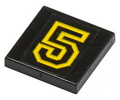 Tile 2 x 2 with Number  5 Yellow Outline Pattern (Sticker) - Set 6679-1