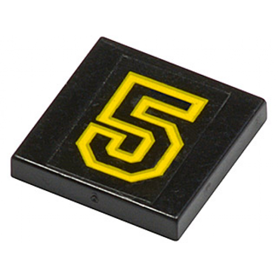 Tile 2 x 2 with Number  5 Yellow Outline Pattern (Sticker) - Set 6679-1