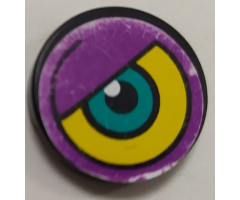 Tile, Round 2 x 2 with Purple/Yellow Background and Dark Turquoise Eye Pattern Model Left Side (Sticker) - Set 8245