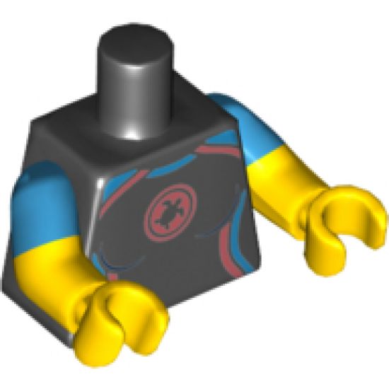 Torso Female Wetsuit, Coral and Dark Azure Trim and Turtle Logo Pattern / Yellow Arms with Dark Azure Short Sleeve Pattern / Yellow Hands
