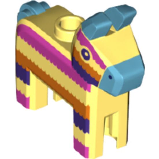Minifigure, Utensil Piñata Horse with Medium Azure Ears, Nose and Tail, Dark Pink, Orange and Dark Purple Stripes Pattern