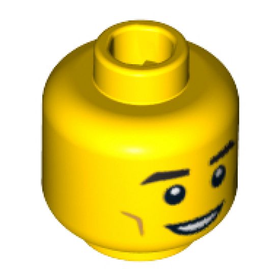 Minifigure, Head Black Eyebrows, Cheek Dimples, White Pupils and Open Smile Pattern - Blocked Open Stud
